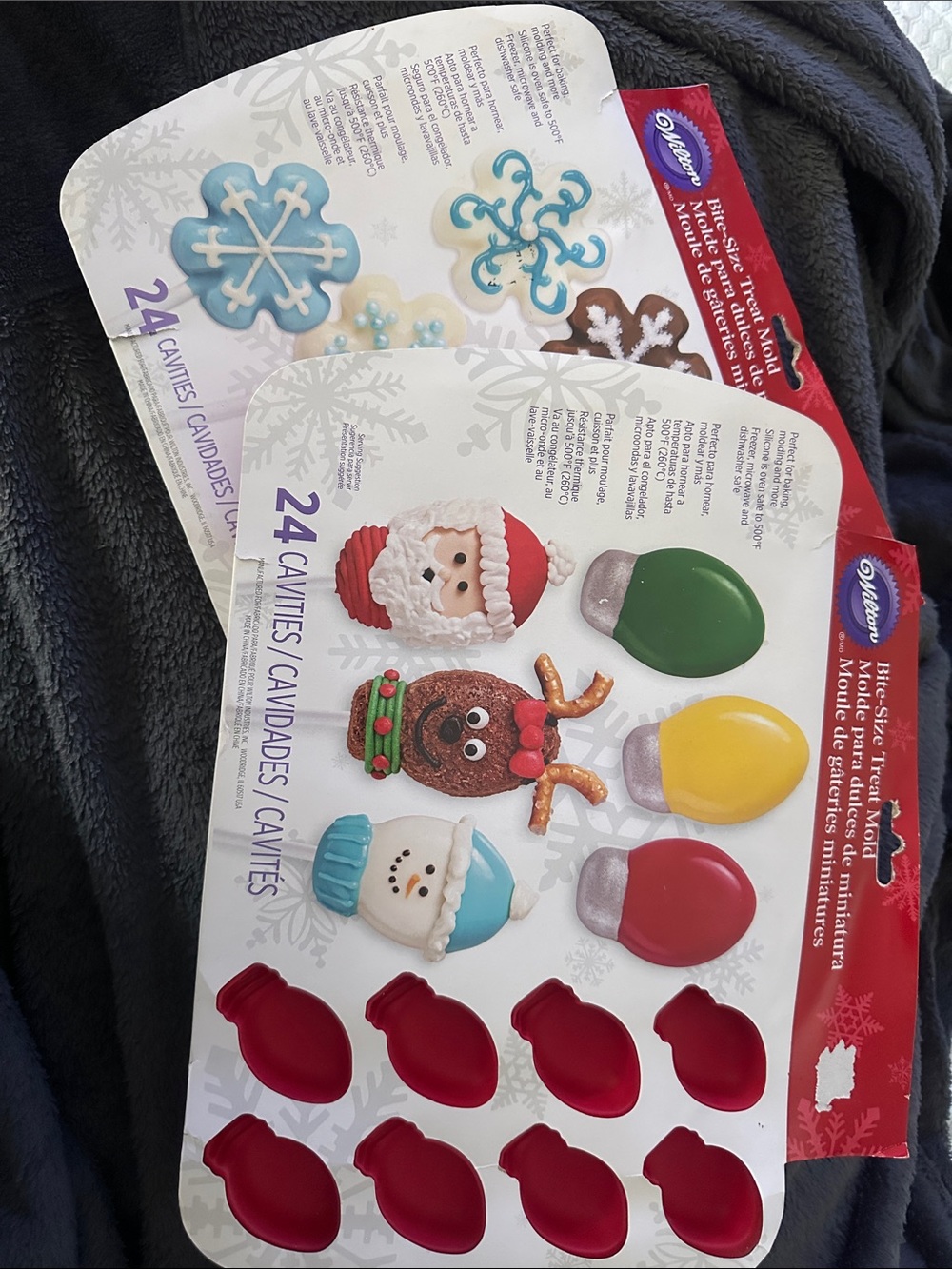 Wilton holiday Christmas treat mold silicone set snowflake lightbulbs Santa